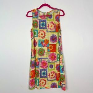 Y2K Summer Dress Geometric Floral Print Yellow M